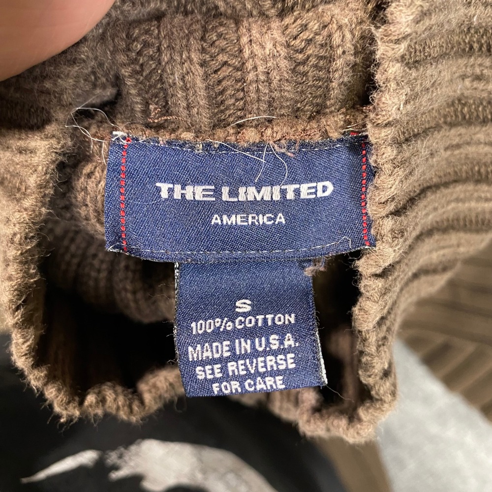 The Limited America Brown Ribbed Turtleneck Sweater Womens Small 100% Cotton USA - Picture 5 of 6
